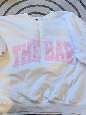 The Bar White Crewneck Sweatshirt with Pink Logo